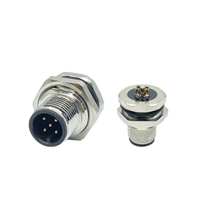M12法兰座传感器4针5孔8芯12P防水连接器PCB航空插头公母转接头
