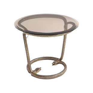 高端轻奢纯铜蛇头边几设计师客厅现代小茶几创意感钢化玻璃角几