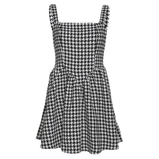 Ahagaga 欧美风气质千鸟格修身连衣裙辣妹款性感一字肩露背吊带裙