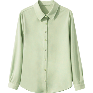 绿色衬衫女长袖上衣薄款新款高级感竹纤维春装时尚翻领通勤衬衣