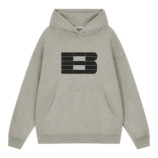 于适同款BONELESS美式高街复古连帽卫衣基础B字印花重磅加绒帽衫