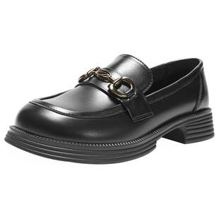 热风黑色乐福鞋2025年春季新款英伦风白色小皮鞋纯色单鞋百搭女鞋