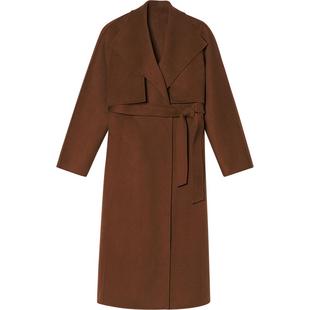 LK BENNETT咖啡色绵羊毛大衣2025冬新西装翻领一片式立裁显瘦外套