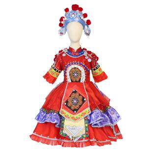 租赁儿童礼服女童唱刀马旦花木兰重工华丽高端民族风服装京剧头饰