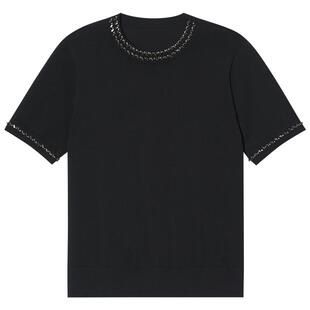 诗篇专选纯色圆领钉珠短袖T恤衫小香风百搭针织上衣2025夏季新款