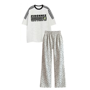 青少年裤子女初中生短袖女t恤灰色上衣盐系穿搭套装小个子阔腿裤