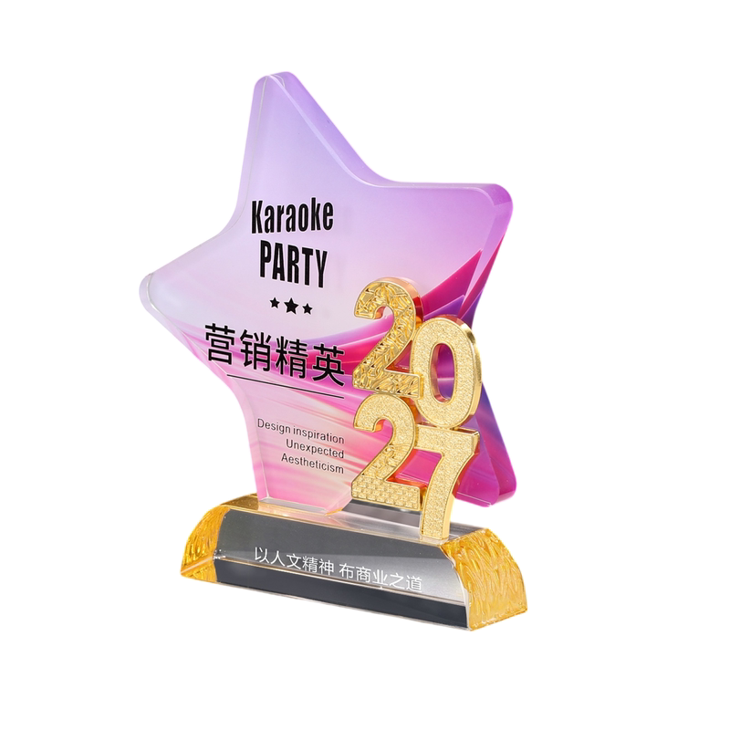 2027新款金属水晶奖杯五角星奖牌