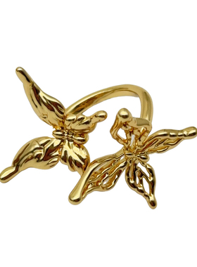 双生蝴蝶戒指女个性镂空金色