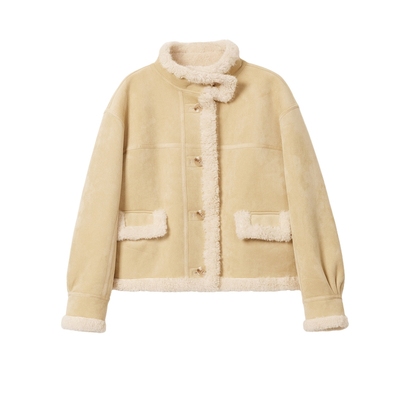 蓝语两面穿仿羊羔毛皮毛一体外套