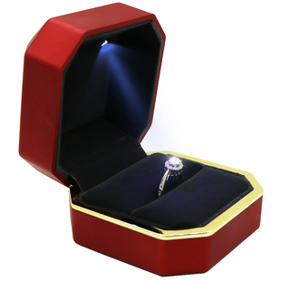 八角LED带灯发光创意求婚钻石戒指盒 新款高档项链盒手链首饰盒子