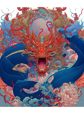 竹子小小【国潮十二生肖-龙】限量签章版画  潮流客厅装饰带装裱