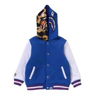 正品现货BAPE童装秋冬卡通小猴子BABY MILO鲨鱼棒球棉服连帽外套