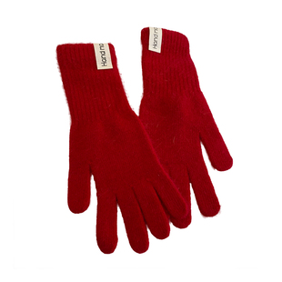 加长款兔毛蓝色针织毛线手套女2025年冬季韩版加厚保暖骑行可触屏