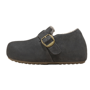 灰色加绒保暖勃肯鞋女2025新款爆款冬季全包穆勒鞋真皮百搭女鞋子