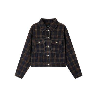 森马小个子翻领短款牛仔外套女