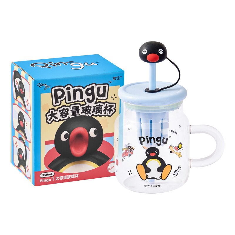 言仓Pingu玻璃杯带盖吸管杯耐高温大容量便携可爱女生生日礼物