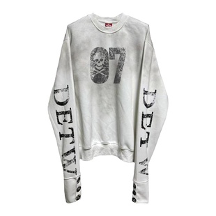 DETW 24AW喷脏拼接排扣短宽boxy版型350g圆领长袖街头卫衣男女Tee