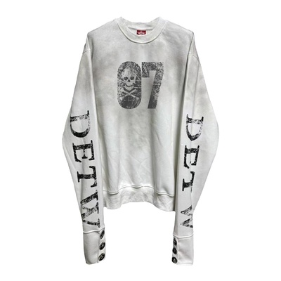 喷脏拼接排扣圆领纯棉卫衣