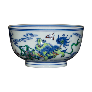 钟家窑主人杯单杯景德镇青花斗彩柴窑手绘狮子滚绣球功夫茶个人杯