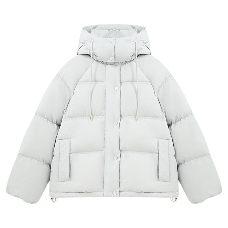 Basic House/百家好连帽短款宽松羽绒服冬季保暖插肩袖加厚外套女
