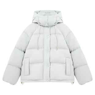 Basic House/百家好连帽短款宽松羽绒服冬季保暖插肩袖加厚外套女