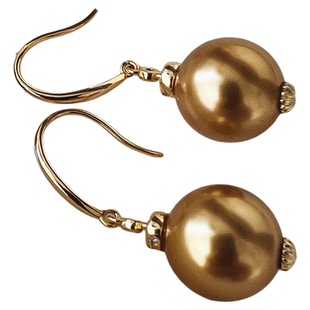 南洋浓金耳坠925银茶金色吊坠耳环修饰脸型进口仿珍珠澳白色耳饰