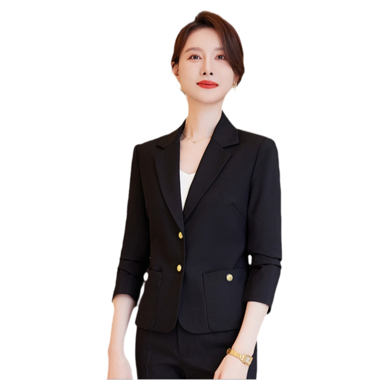 诗璐雅黑色上衣女修身气质