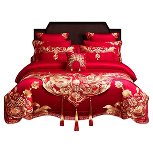 2026新款贡缎澳棉结婚四件套床上用品刺绣高档喜被陪嫁婚庆十件套