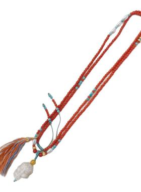 南红项链珍珠金膏玉佛头吊坠礼物