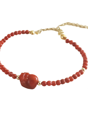 天然南红玛瑙貔貅手链女红色圆珠串珠手环手串本命年招财新饰品