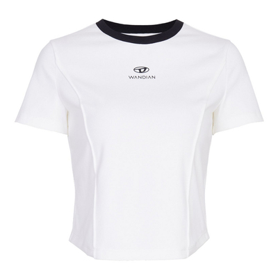 婉甸2025黑色/白色撞边领短袖T恤百搭风上衣1241T05SM4