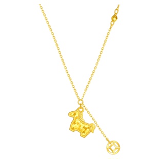 周先生18K金爆闪碎碎冰铜钱马上有钱项链 女纯银生肖马年本命年潮