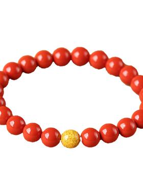 真品天然一级朱砂手串雄黄转运珠男女士款红色情侣闺蜜手链尚品阁