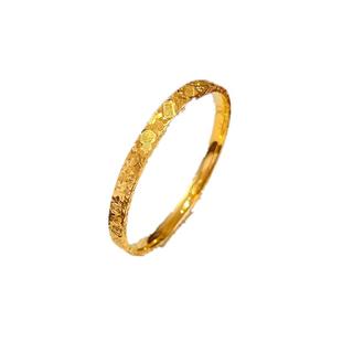 古法传承三面碎碎冰吉言手镯女9999黄金色实心仿金镯子素圈手饰品