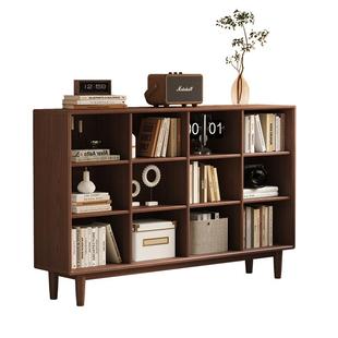 红林日记实木矮书柜靠墙一体储物柜客厅家用收纳格子柜置物架书架