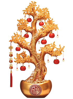 客厅电视柜旁边大落地发财树摆件