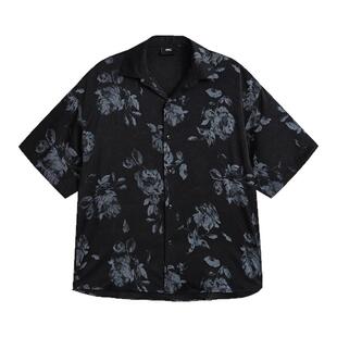 「GRNL」幽白光晕 复古褶皱肌理顺滑垂感暗花大廓形五分短袖衬衫