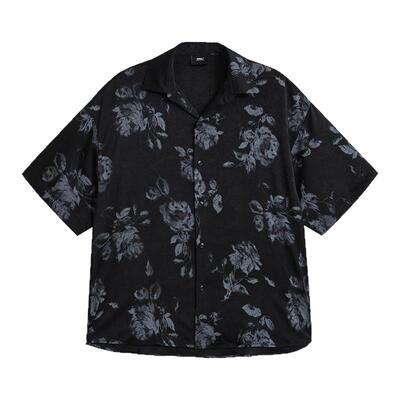 复古褶皱肌理五分短袖大衬衫男女