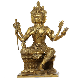 纯黄铜四面佛大梵天泰国像供奉佛像黄铜金属禅意风格招财装饰物品