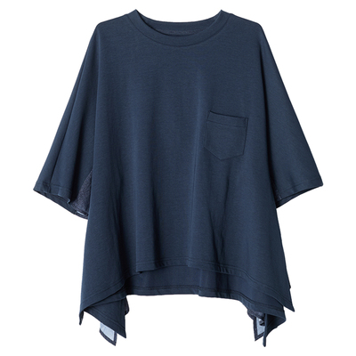 异材拼接中袖上衣2026春夏新款