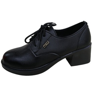 黑色系带皮鞋女职业面试单鞋中跟粗跟妈妈鞋软底工作鞋中老年女鞋