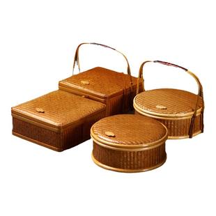 手工竹编复古多层食盒提篮中式复古结婚篮送饭篮便携收纳盒月饼篮