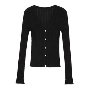 MULVAN 镂空长袖针织开衫女外穿春秋修身显瘦叠穿内搭v领上衣