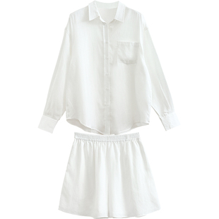 YH2.Chennnnn 天丝亚麻长袖衬衫短裤两件套装女夏季薄款防晒衬衣