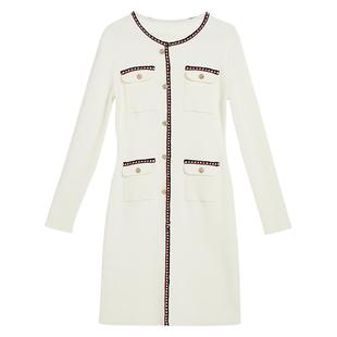 【优雅衣橱】YINER音儿专选女装冬季时尚法式香风撞色针织连衣裙