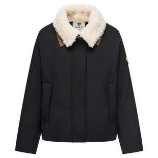 坦博尔鹅绒服女款2025冬新款短款羊羔毛领拼接羽绒服外套时尚外套