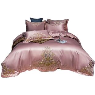 100支纯棉四件套床单床笠被套裸睡欧式结婚庆红4件套全棉长绒棉