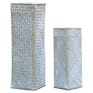 海草编干花花筒竹编落地花桶加深客厅装饰花器森系复古花篮插花篮