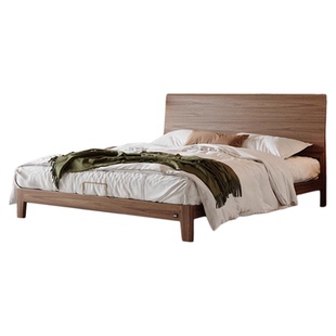 顾家家居实木中古风乌金木全实木床床头储物小户型双人床1.8m大床