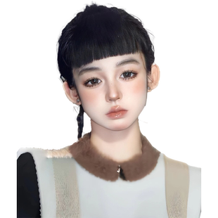 真发眉上刘海假发女自然前额真人发丝二次元无痕圆脸齐刘海假发片